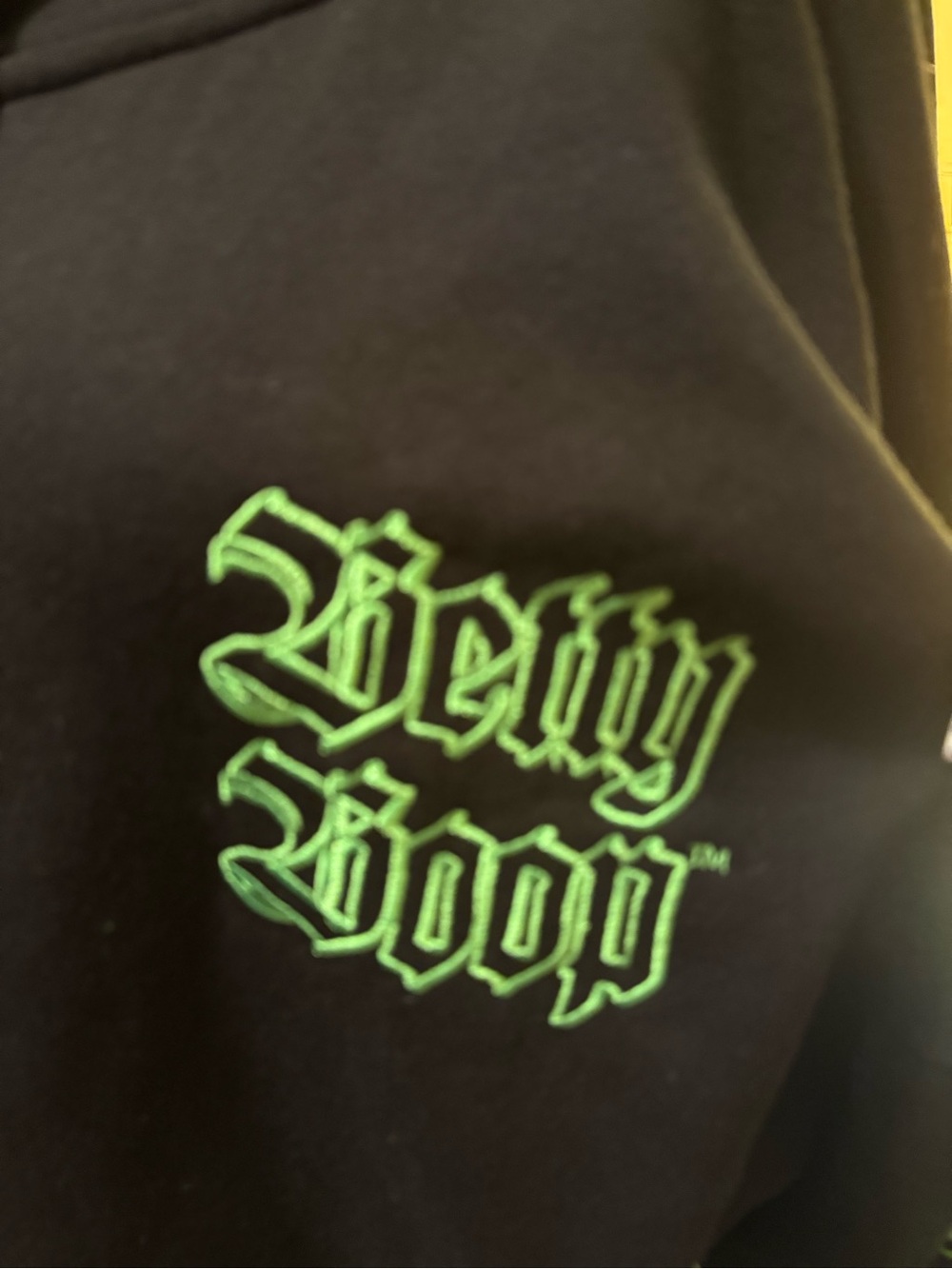 Betty Boop Black Zip Hoodie with Neon Green Details - Picture 5 of 6